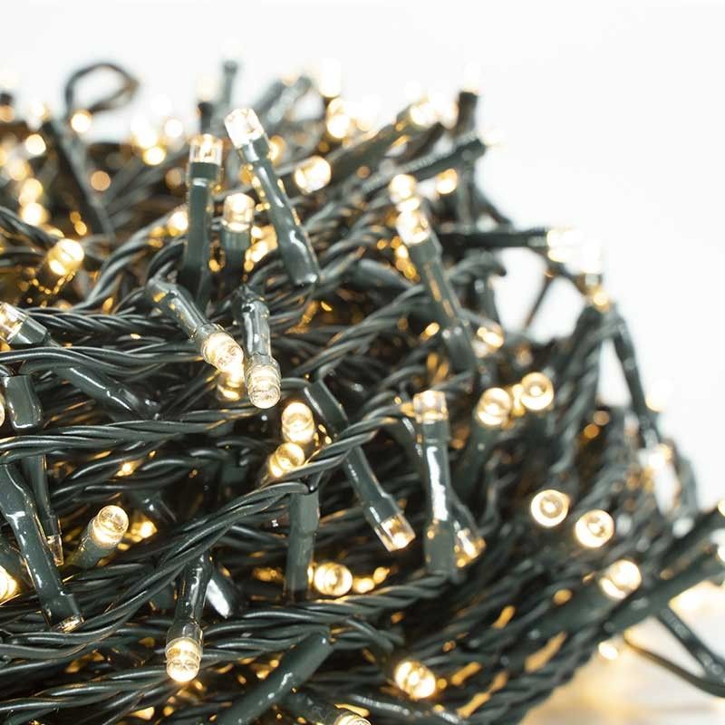 Catena Memory Control con 480 Luci Led Bianco Caldo con Cavo Verde 24 metri, Uso Esterno