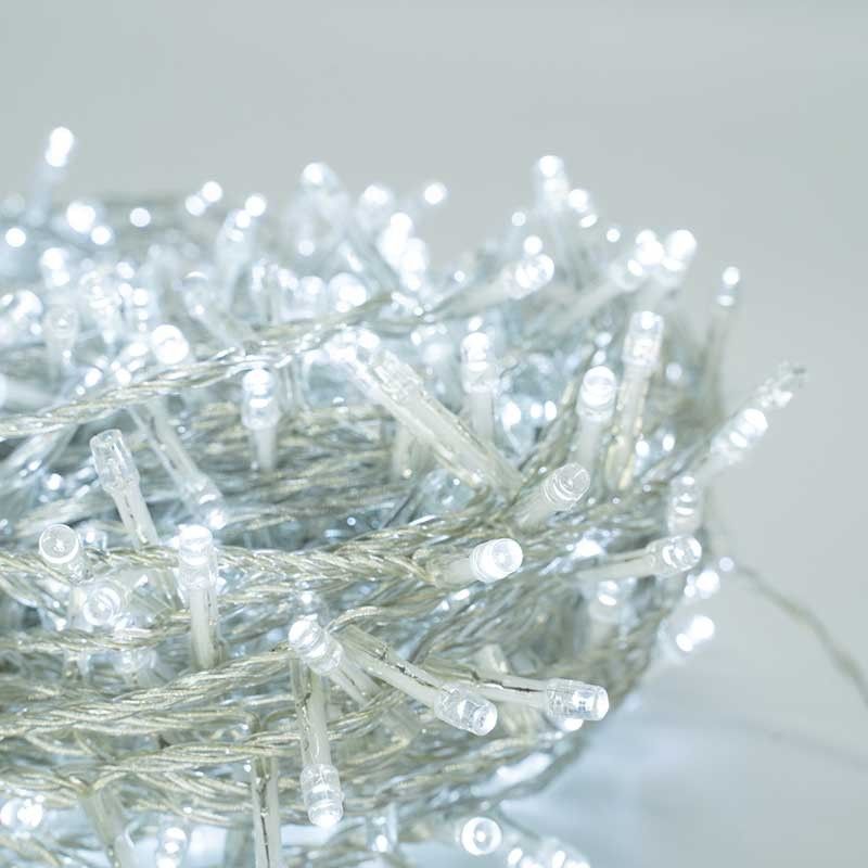 Catena Memory Control con 700 Luci Led Bianco Freddo con Cavo Trasparente 35 metri, Uso Esterno