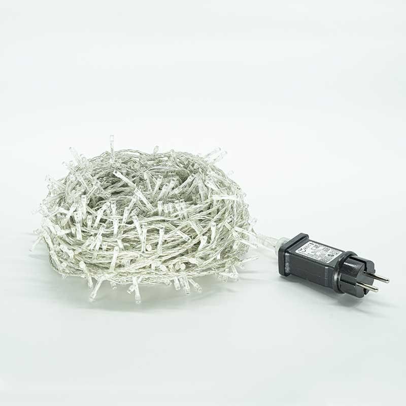 Catena Memory Control con 700 Luci Led Bianco Freddo con Cavo Trasparente 35 metri, Uso Esterno
