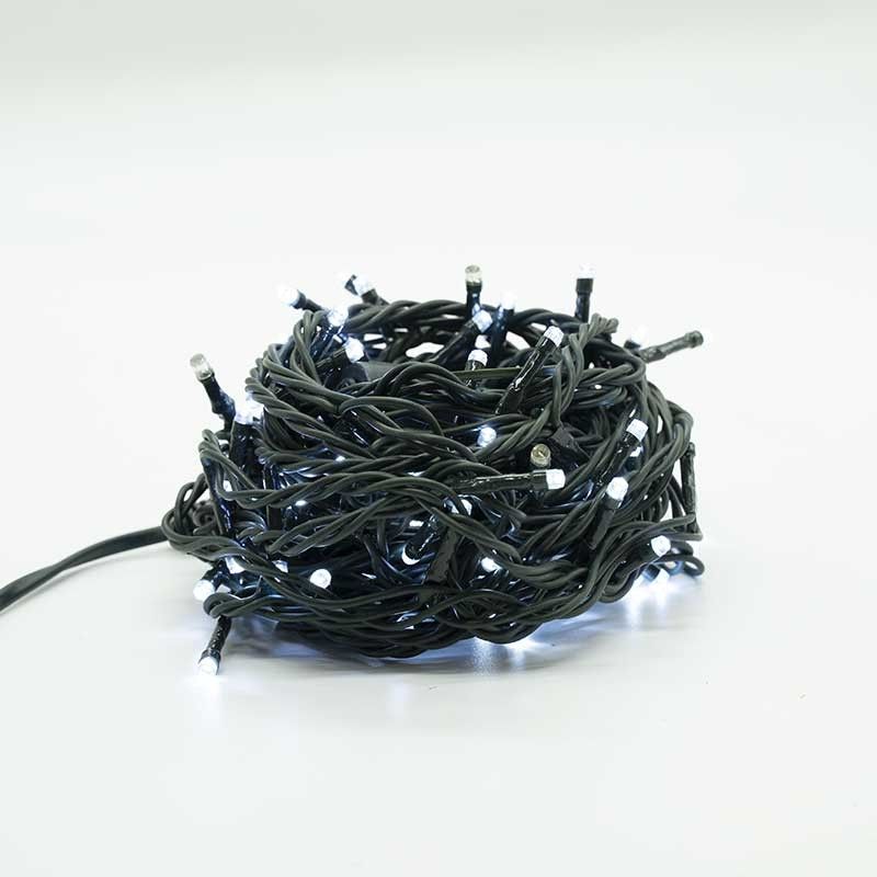 Catena 100 Luci Led Bianco Freddo, 10 flash, Cavo Verde in Pvc 10 metri, Connettibile, Uso Interno