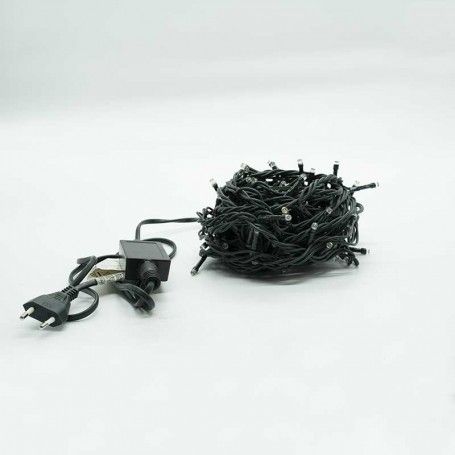 Catena 100 Luci Led Bianco Freddo, 10 flash, Cavo Verde in Pvc 10 metri, Connettibile, Uso Interno