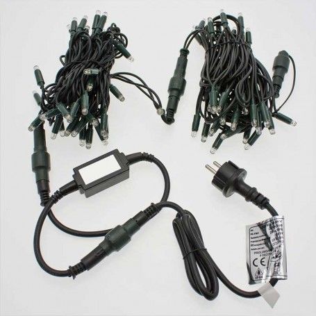 Serie di Luci da 10 metri con 135 Led Bianco Caldo + 15 Flash, Cavo in Caucciù Verde Professionale, Connettibile, Uso Esterno