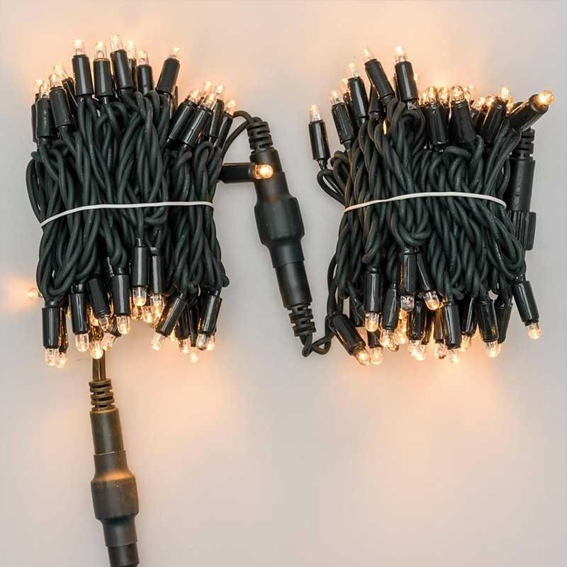 Serie di Luci da 10 metri con 135 Led Bianco Caldo + 15 Flash, Cavo in Caucciù Verde Professionale, Connettibile, Uso Esterno