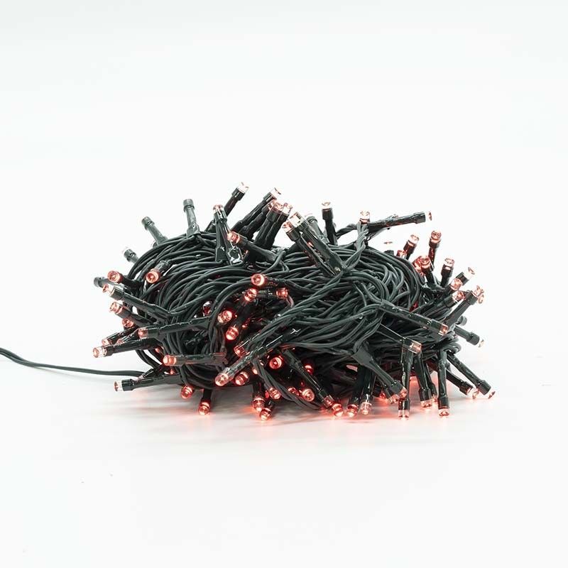 Catena Luminosa con 180 Luci Led Rossi con Cavo Verde 3 metri, 8 Giochi Luci, Uso Esterno