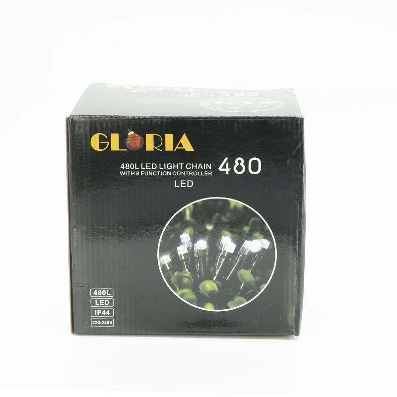 Catena Luminosa con 480 Luci Led Bianco Freddo con Cavo Verde 3 metri, 8 Giochi Luci, Uso Esterno