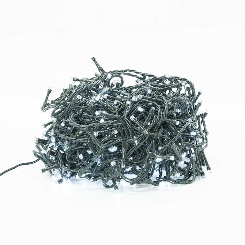 Catena Luminosa con 480 Luci Led Bianco Freddo con Cavo Verde 3 metri, 8 Giochi Luci, Uso Esterno