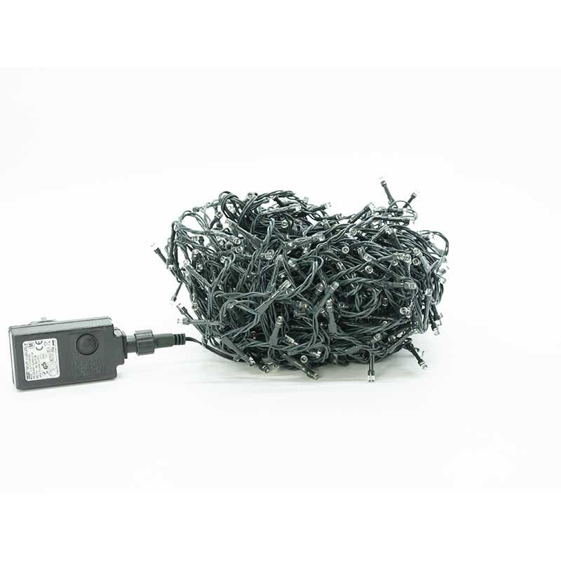 Catena Luminosa con 480 Luci Led Bianco Freddo con Cavo Verde 3 metri, 8 Giochi Luci, Uso Esterno