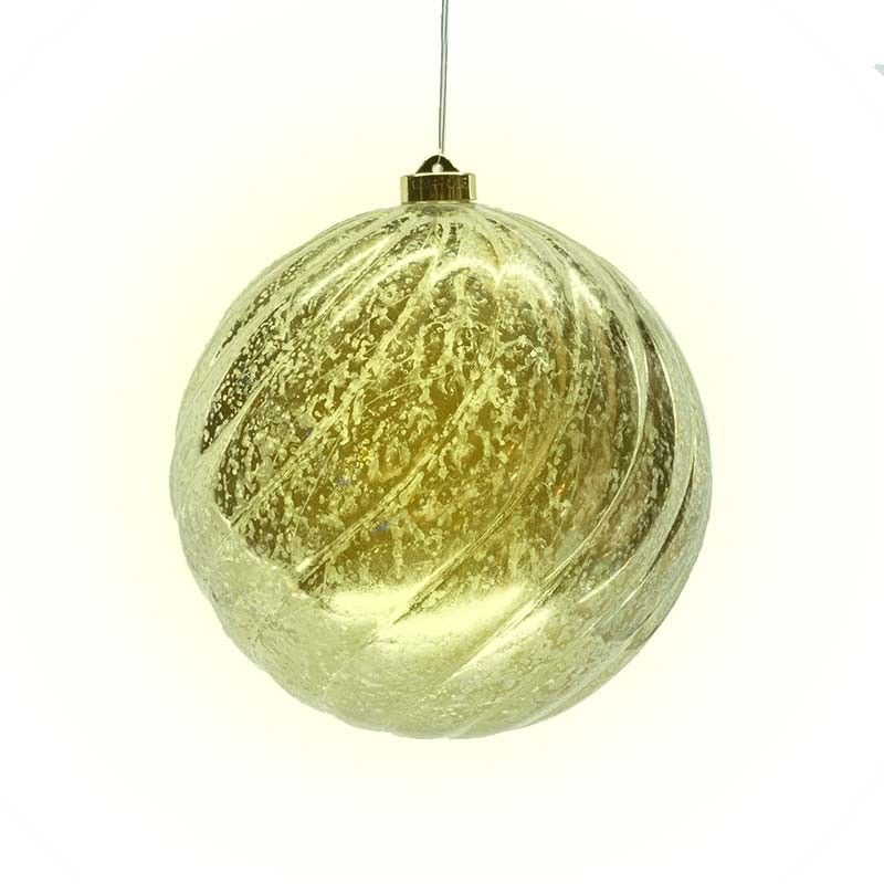 Palla di Natale Oro in Plastica con Led Bianco Caldo D.15 cm