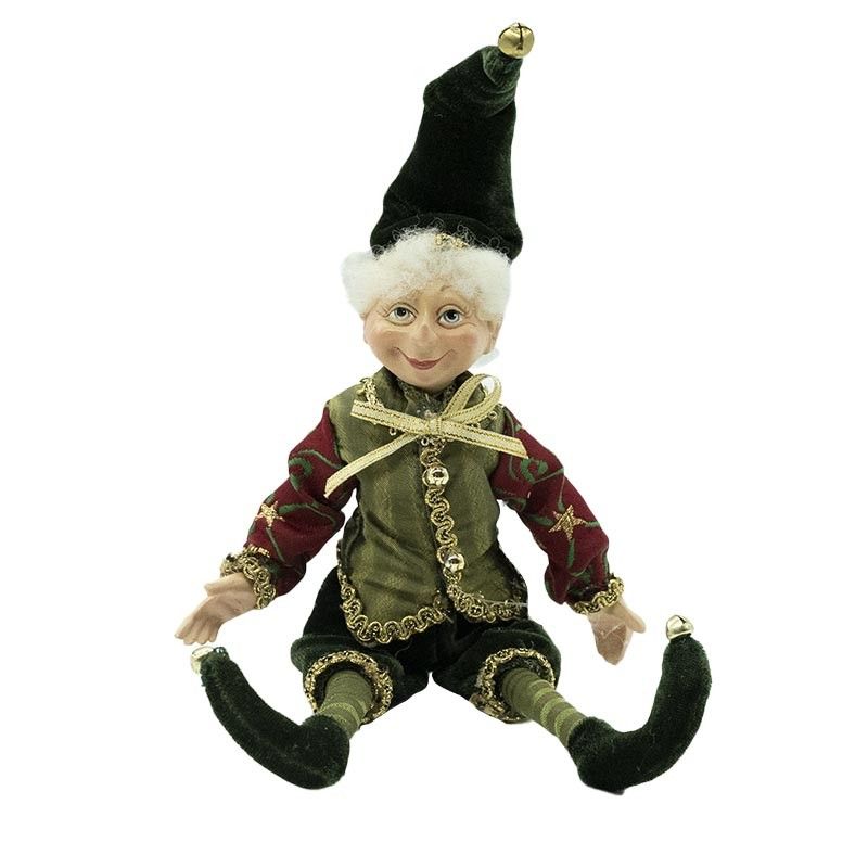 Elfo Natalizio con Abito Verde e Burgundy H.23 cm