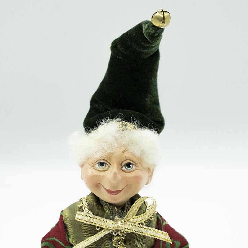 Elfo Natalizio con Abito Verde e Burgundy H.23 cm