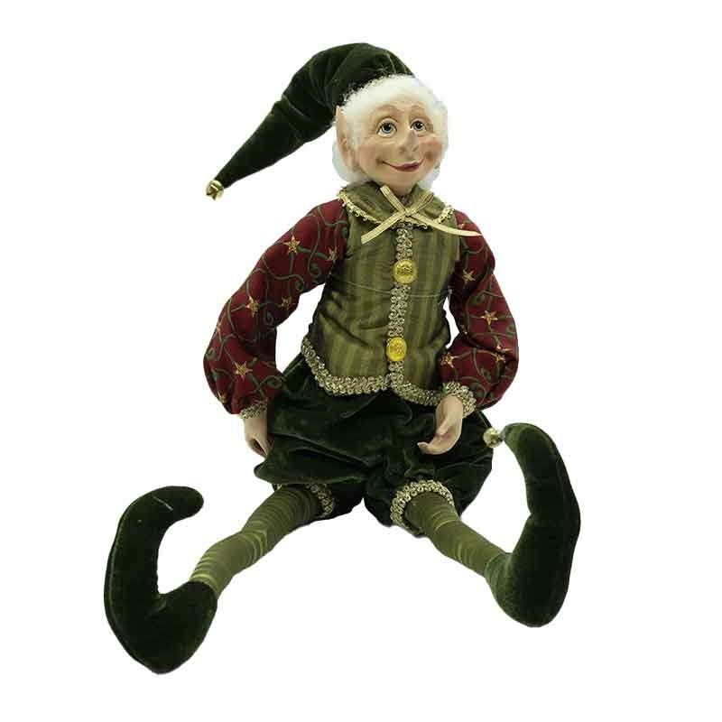 Elfo di Natale con Abito Verde e Burgundy H.51 cm