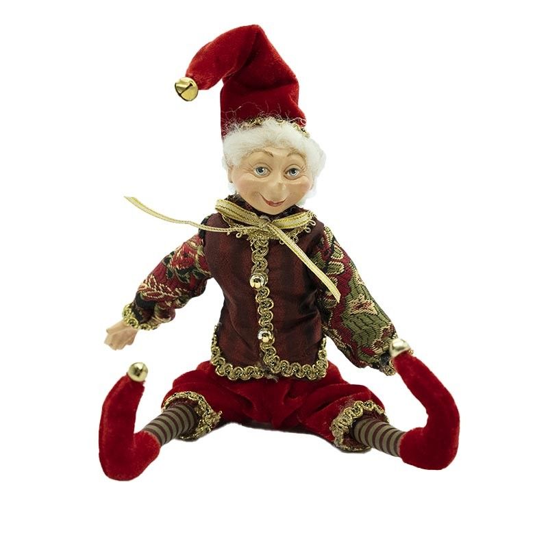 Elfo di Natale con Abito Rosso, Burgundy e Oro