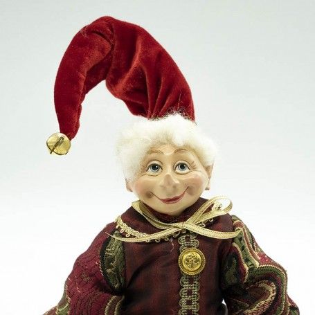 Elfo di Natale con Abito Rosso, Burgundy e Oro H.43 cm