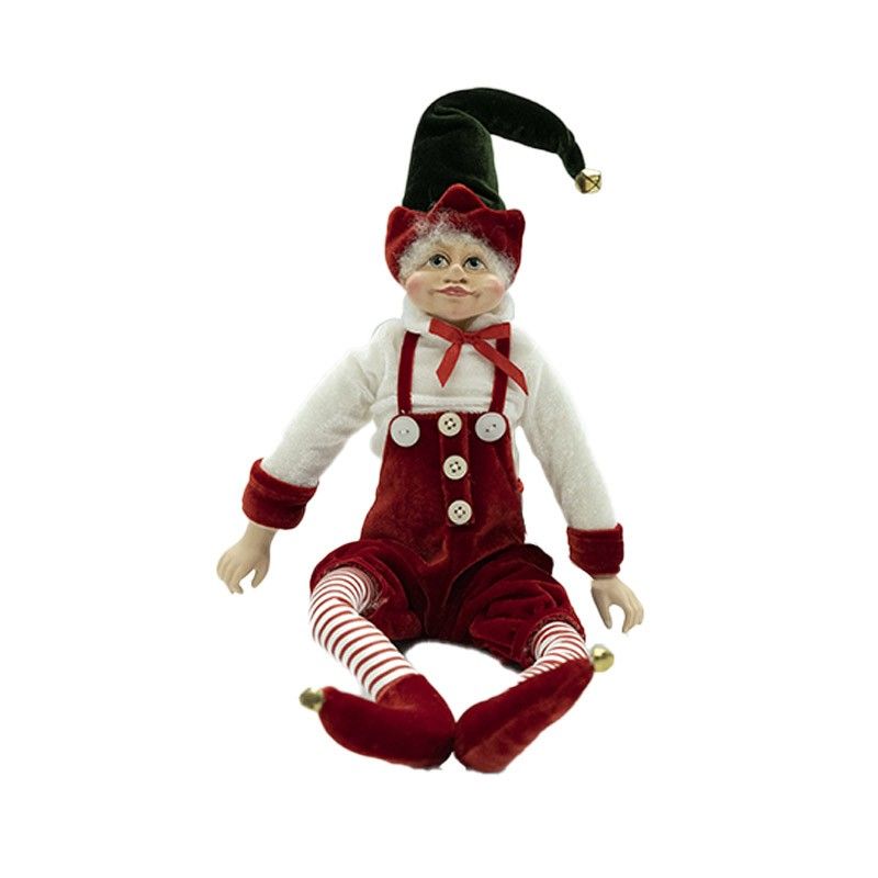 Elfo di Natale con Salopette Rossa H.43 cm