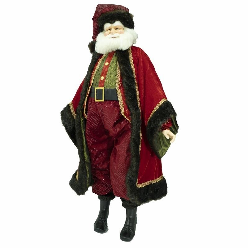 Babbo Natale Seduto con Abito Rosso e Verde H.122 cm