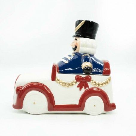 Schiaccianoci Natalizio con Macchina Contenitore in Ceramica H.17,5 cm