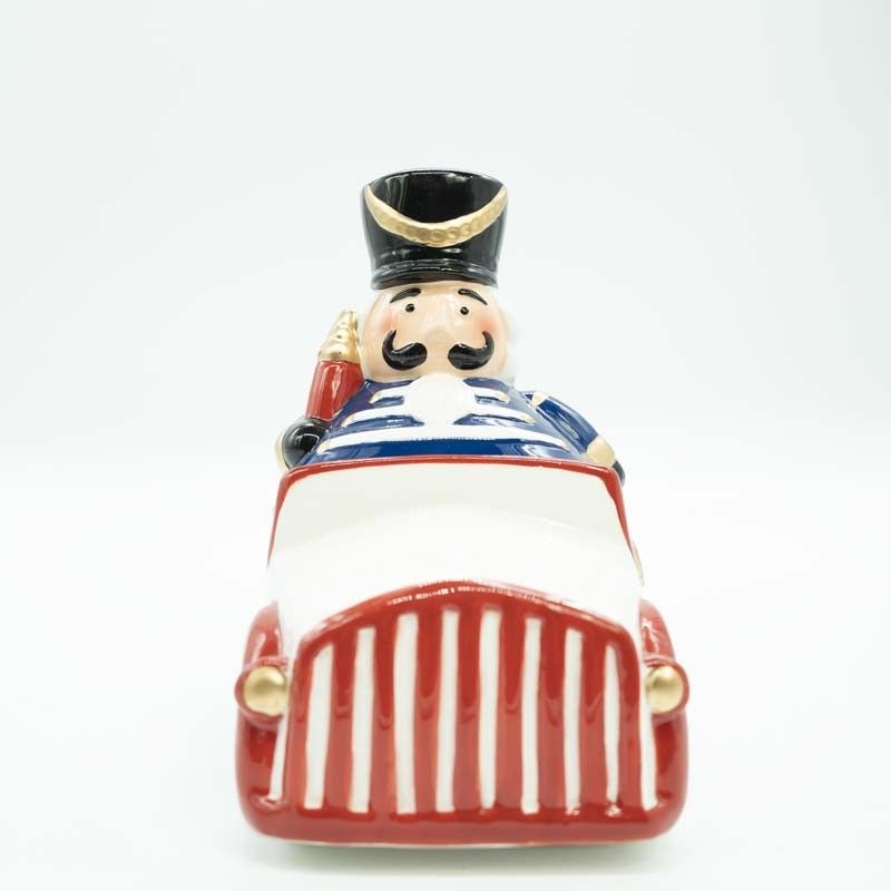 Schiaccianoci Natalizio con Macchina Contenitore in Ceramica H.17,5 cm