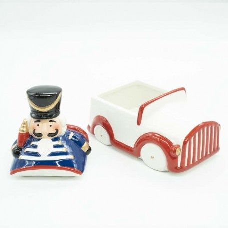 Schiaccianoci Natalizio con Macchina Contenitore in Ceramica H.17,5 cm