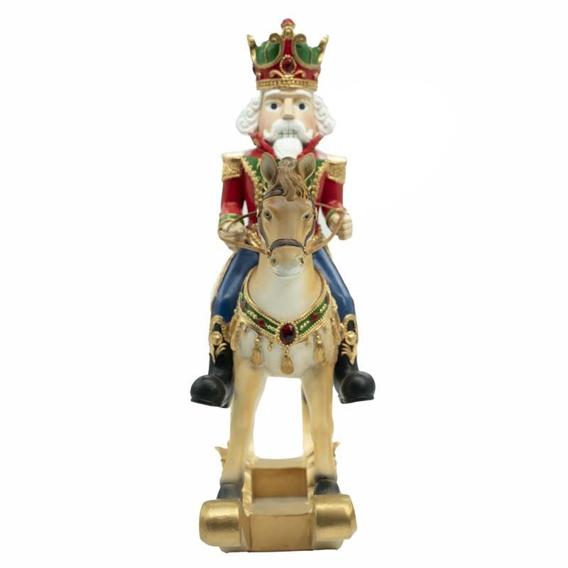 Schiaccianoci Natalizio in Resina su Cavallo a Dondolo