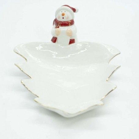 Piatto ad Albero in Ceramica con Pupazzo di Neve