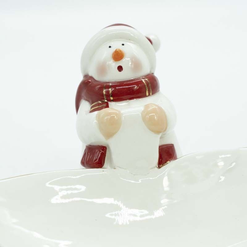 Piatto ad Albero in Ceramica con Pupazzo di Neve