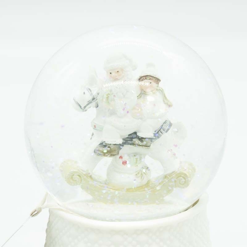 Sfera Natalizia ad Acqua in Vetro e Poliresina con Babbo Natale su Cavallo a Dondolo D.10 cm