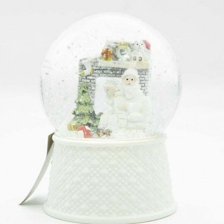 Sfera Natalizia ad Acqua in Vetro e Poliresina con Babbo Natale e Albero D.10 cm