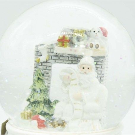Sfera Natalizia ad Acqua in Vetro e Poliresina con Babbo Natale e Albero D.10 cm