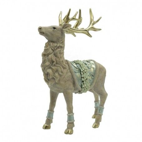 Renna Natalizia in Resina con Sella Verde Acqua H.28 cm