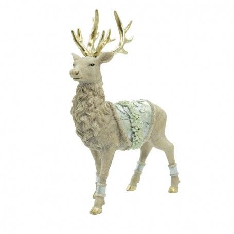 Renna Natalizia in Resina con Sella Verde Acqua H.28,5 cm