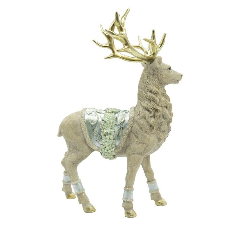 Renna Natalizia in Resina con Sella Verde Acqua H.28,5 cm