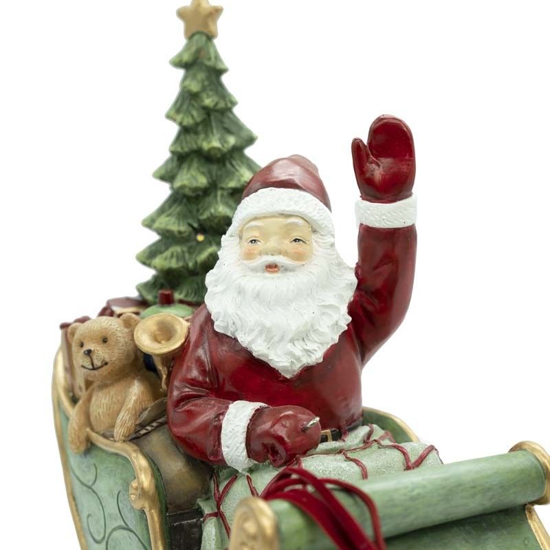 Babbo Natale su Slitta con Renne in Resina