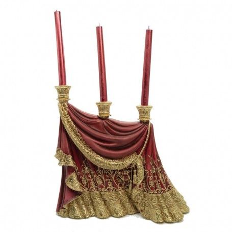 Porta Candele in Resina Rosso e Oro 38 cm