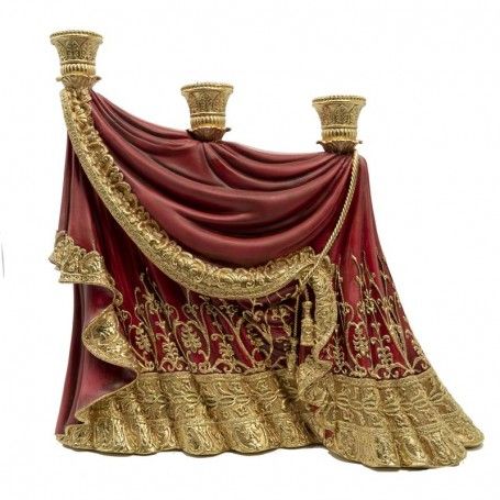 Porta Candele in Resina Rosso e Oro 38 cm