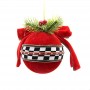 Palla di Natale in Velluto Rosso con Nastro Pois/Righe/Scacchi 3 Ass. D.8 cm