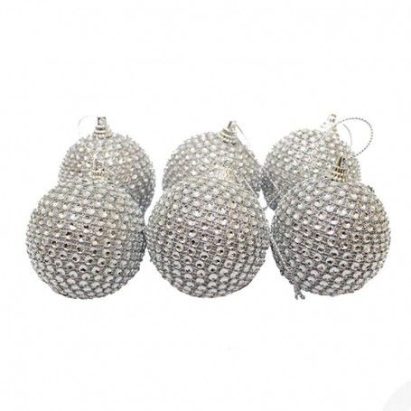 Set 6 Palle di Natale con Strass Argento D.6 cm