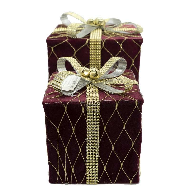 Set 2 Pacchi Regalo di Natale in Velluto Rosso e Fiocco Oro