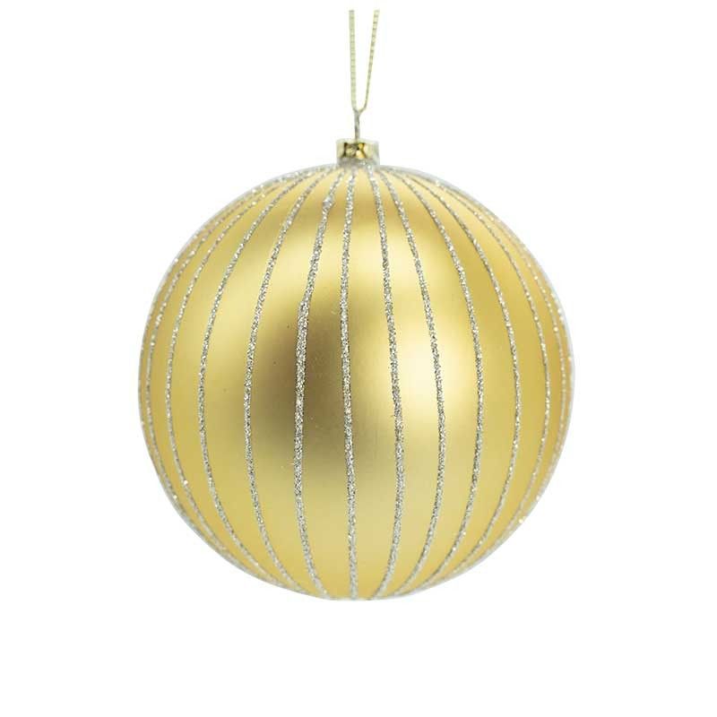 Palla di Natale Oro Lucida e Opaca con Linee Glitterate D.12 cm Conf. da 1 Pz