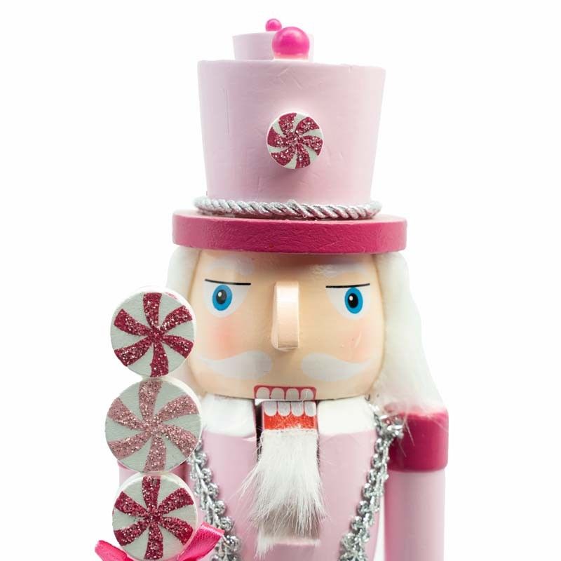 Schiaccianoci di Natale in Legno con Uniforme Rosa H.38 cm