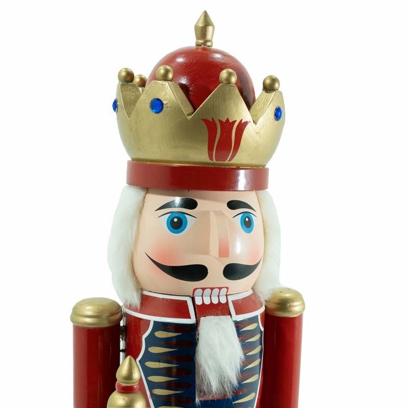 Schiaccianoci di Natale in Legno su Piedistallo con Corona H.90 cm