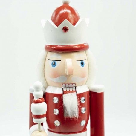 Schiaccianoci Natalizio in Legno Bianco e Rosso con Corona e Scettro H.38 cm