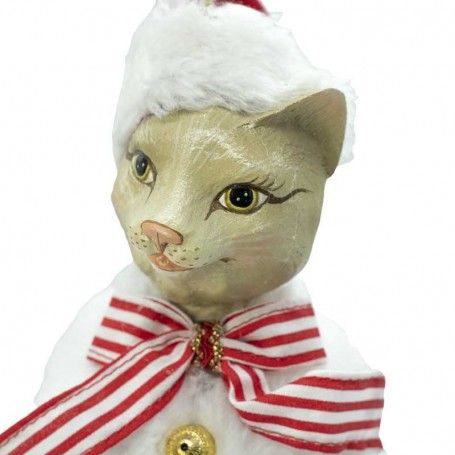 Gatto Natalizio da Appendere con Abito di Babbo Natale H.18 cm