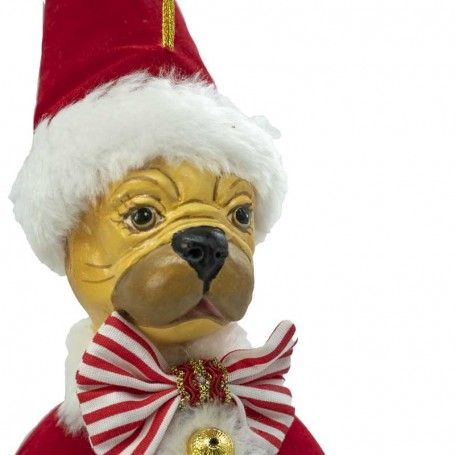 Cagnolino Natalizio da Appendere con Abito di Babbo Natale H.25 cm