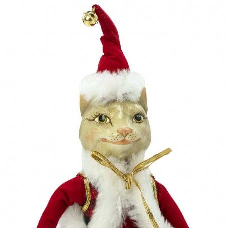 Gatta con Abito Natalizio Bianco e Rosso H.47 cm