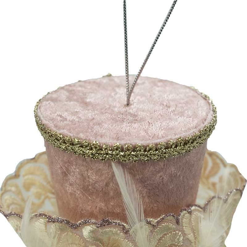 Cappello Natalizio da Appendere Rosa con Piume H.11 cm