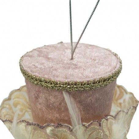 Cappello Natalizio da Appendere Rosa con Piume H.11 cm