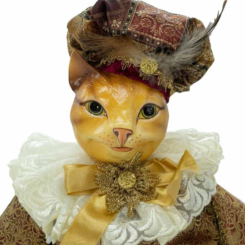 Mr. Gatto con Abito Burgundy e Oro H.38 cm