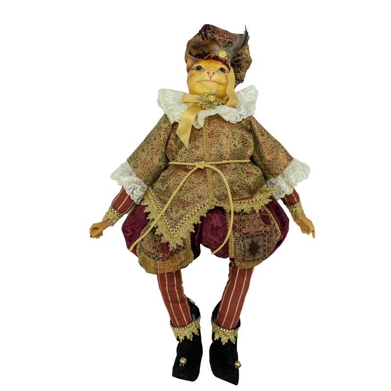 Mr. Gatto con Abito Burgundy e Oro H.38 cm