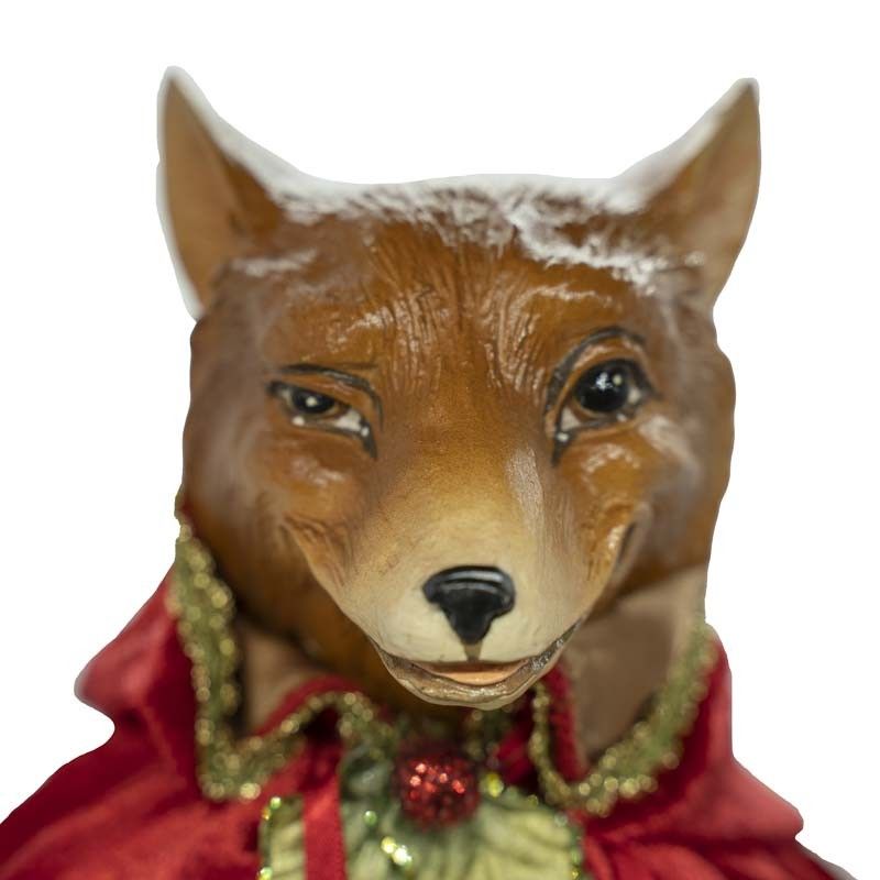 Volpe con Mantello in Velluto Rosso e Oro su Stand H.62 cm