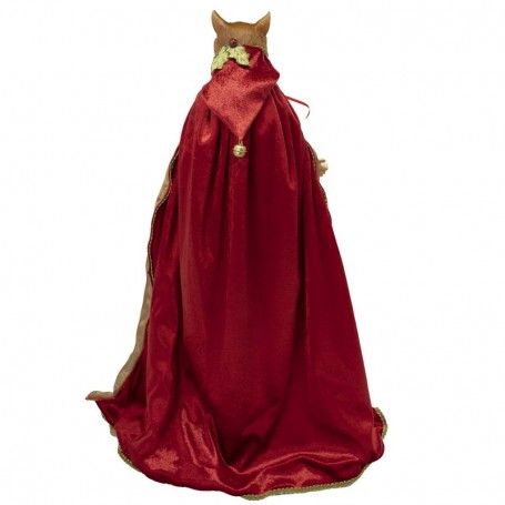 Volpe con Mantello in Velluto Rosso e Oro su Stand H.62 cm
